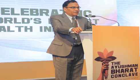 Dr. Indu Bhushan speaking at the Ayushman Bharat Conclave in New Delhi