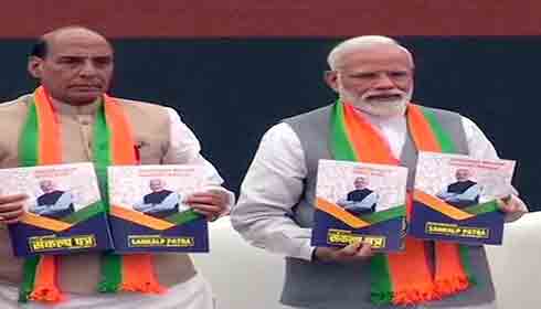 Prime Minister Narendra Modi releasing BJP's poll manifesto in New Delhi