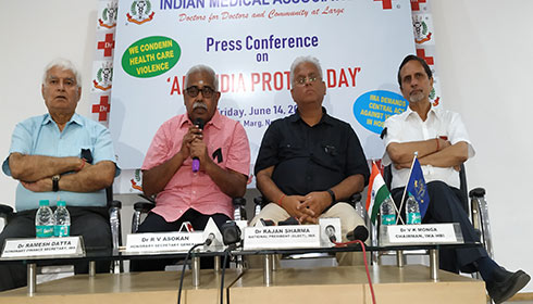 Dr RV Asokan, announcing total shutdown  of healthcare services across country at a press conference in New Delhi