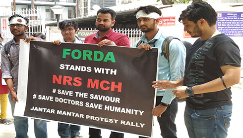 Members of the FORDA protesting at RML Hospital New Delhi