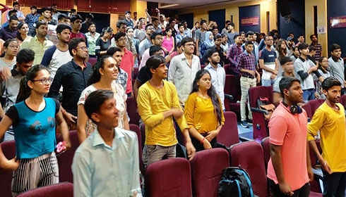 Students participating in  tobacco control workshops in Delhi University BA