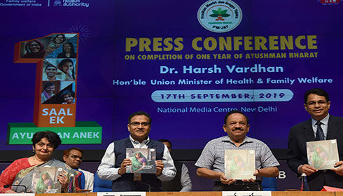 Dr. Harsh Vardhan releasing addressing the media