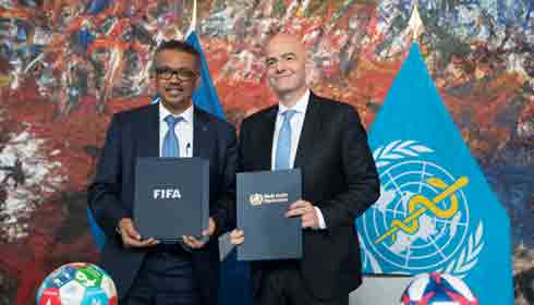 WHO DG Dr Tedros Adhanom Ghebreyesus and  FIFA President Gianni Infantino.