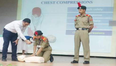 NCC Cadets getting training in BLS in Hyderabad.